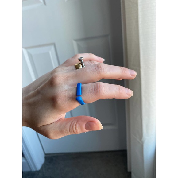 Blue chunky square disconnected bar ring, size 6.5, NEW - Picture 7 of 10